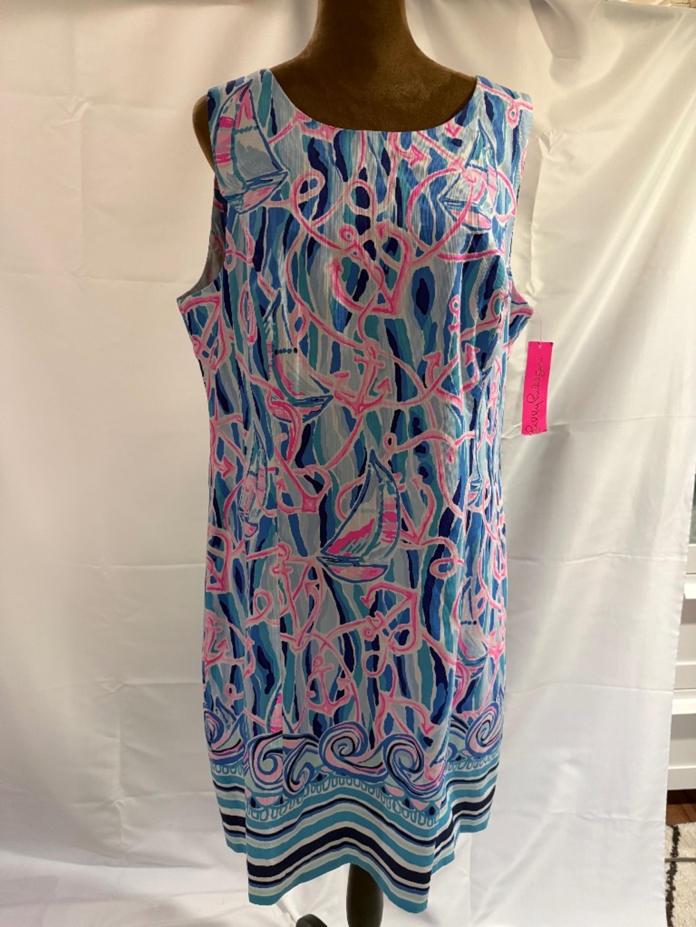 NWT Lilly Pulitzer Mila Stretch Shift Dress Reel Nauti Blue Pink Size 16